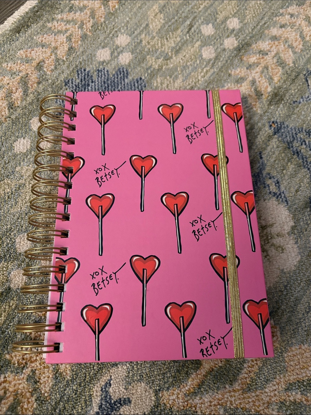 Pink Heart Lollipop Spiral Notebook with Gold Elastic Betsy Johnson